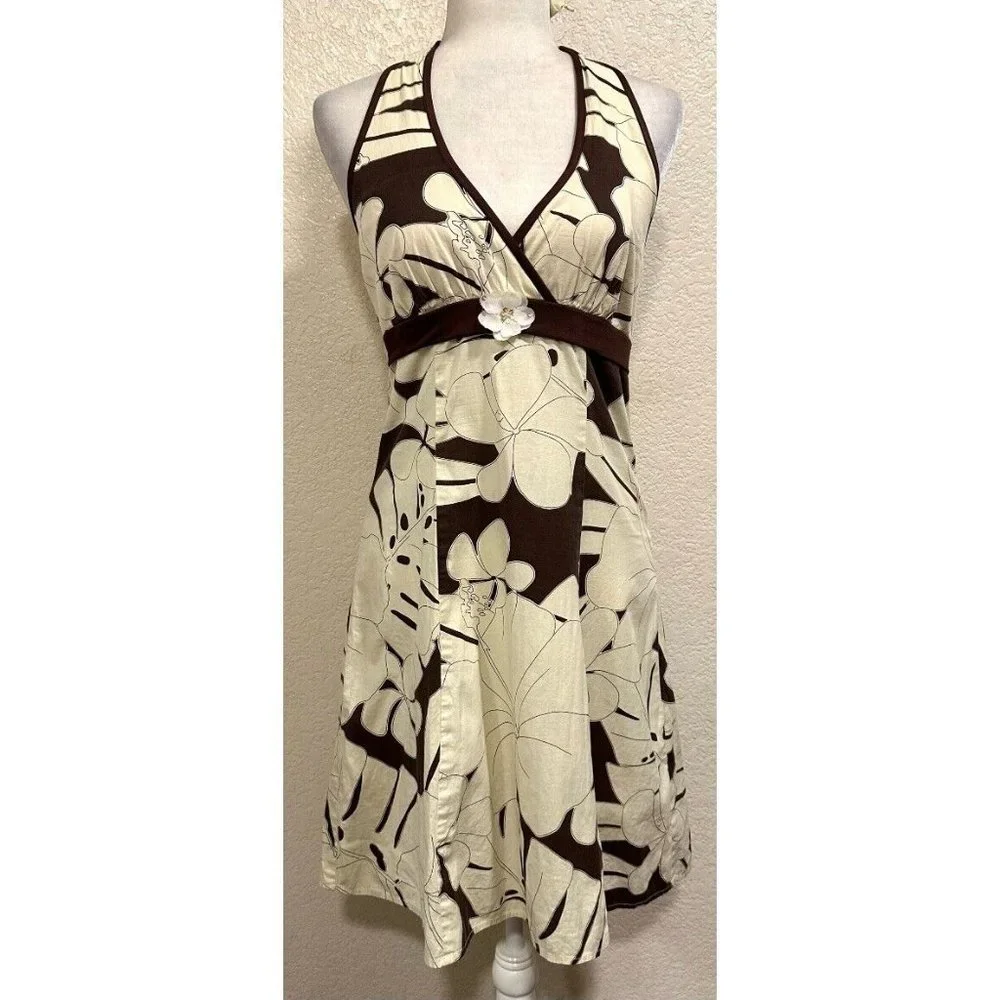 Ruby Rox Vintage 90s Y2K Cream/brown Halter Summer Dress - Picture 1 of 7